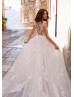 Ivory Lace Sheer Back Wedding Dress With Detachable Train